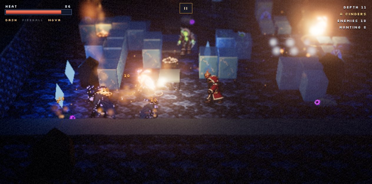A fight in the ice caves, with damage numbers flying and frozen crystals glowing